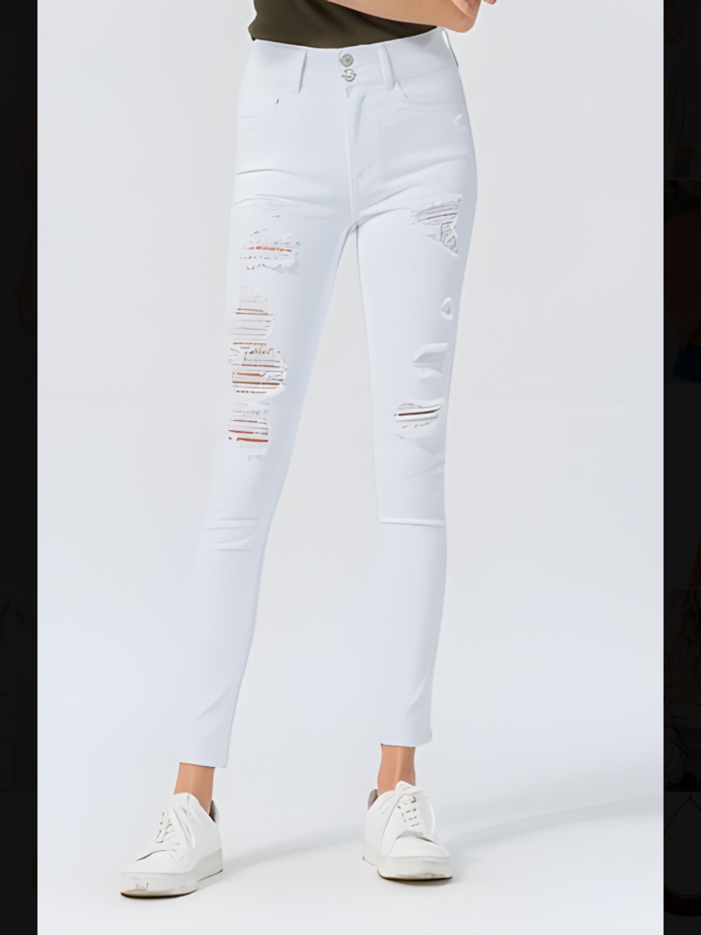Vervet Haylie High Rise Double Button Distressed Ankle Skinny Jeans VT806